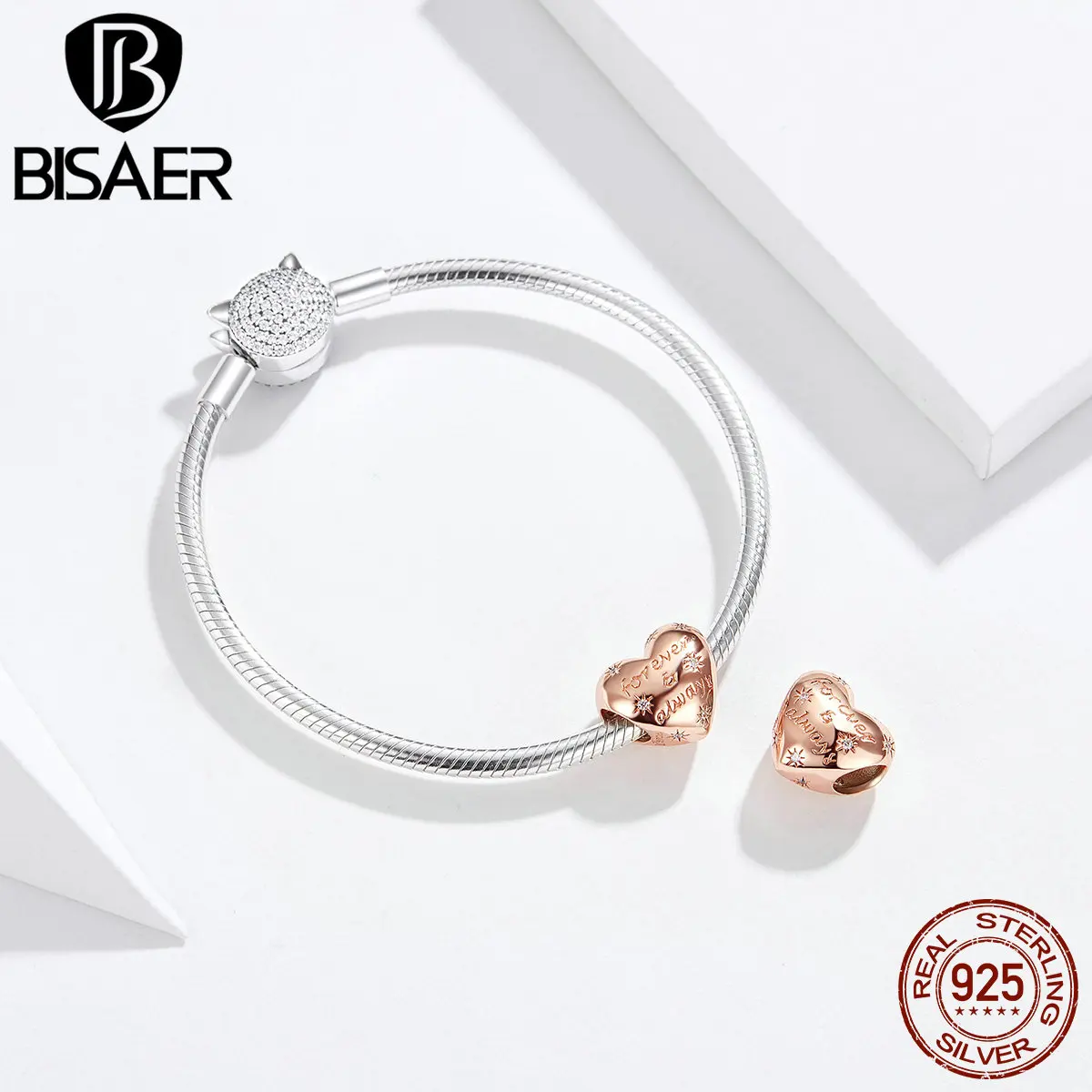 BISAER, 925 пробы, серебро, Forever Love, дружба, бусины, сердце, талисманы, подходят для девочек, браслеты, сделай сам, ювелирные изделия, аксессуары ECC1223