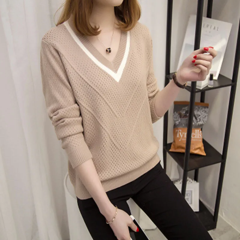 2019 Solid color Spring autumn Women knitted sweaters Long sleeve Casual loose large size hollow cc16 | Женская одежда