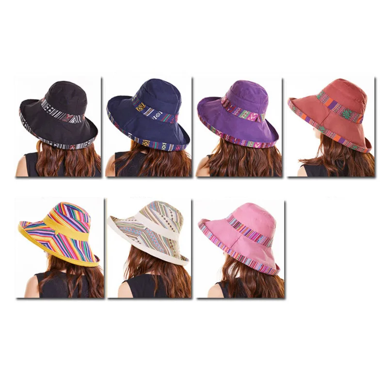 

Panama Women Spring Autumn Summer Sun Bucket Hats One Hat Two Wearing Methods Black Bucket Hat Wide Brim Adult Cotton Hiking Cap