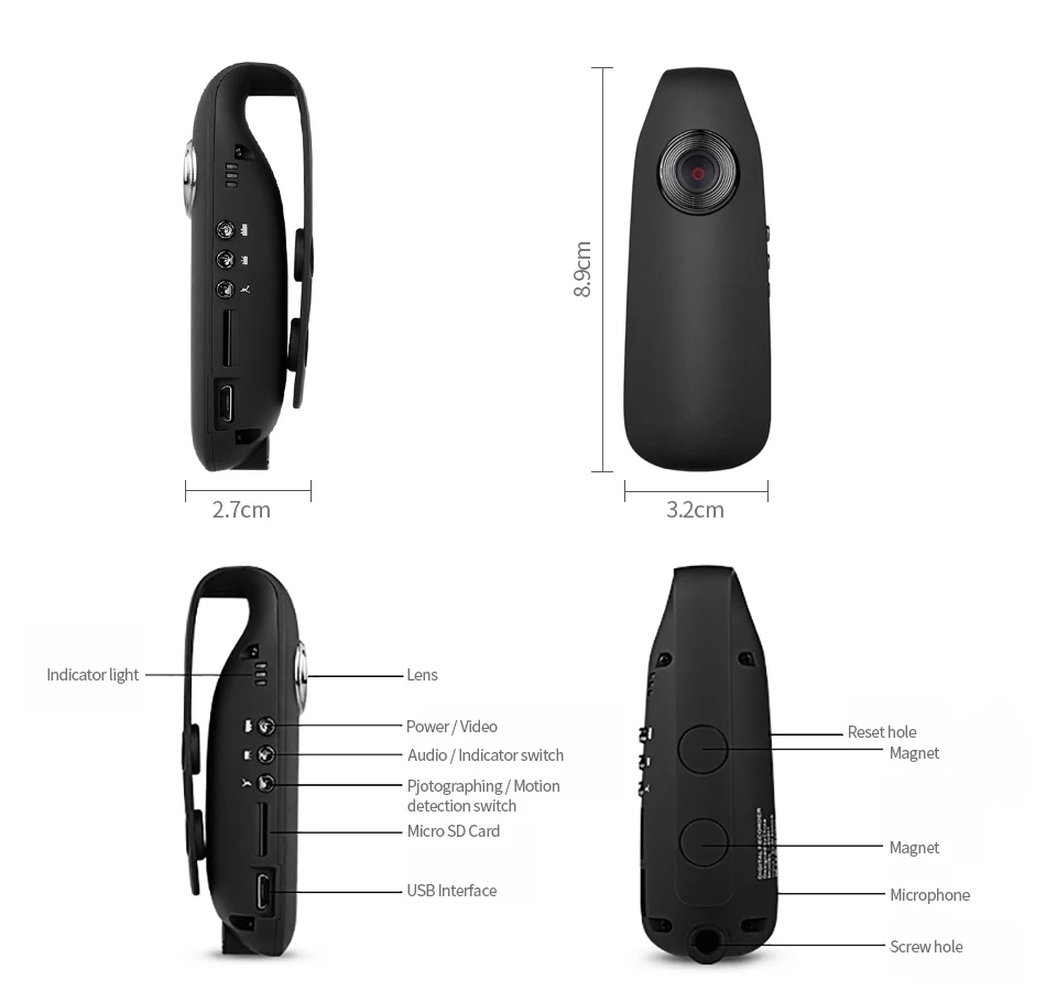 IDV007 Full HD 1080P Mini DV Camera Small Car Dash Cam Wearable Body Bike H.264 Camcorder | Электроника