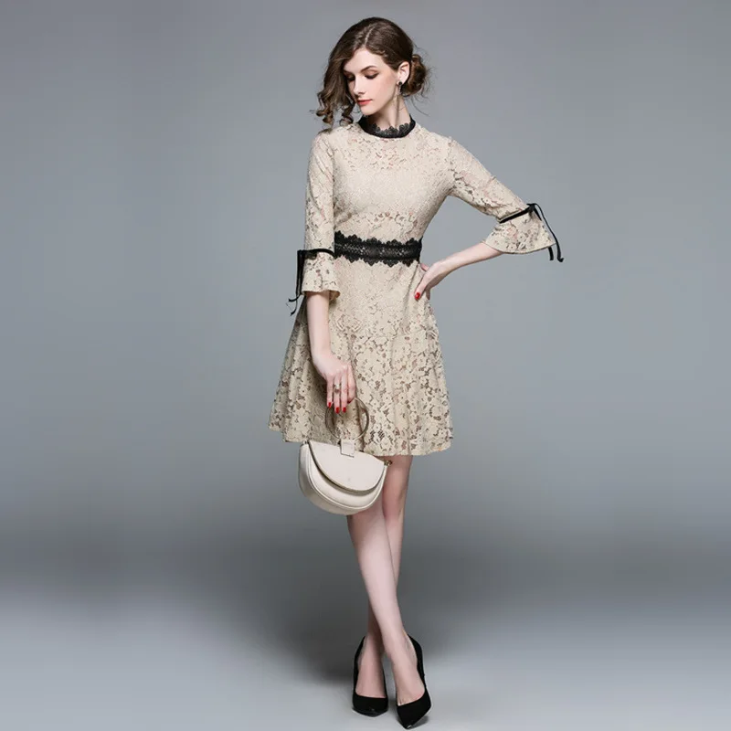 Высокое качество новая мода 2018 подиумное платье женское с расклешенными