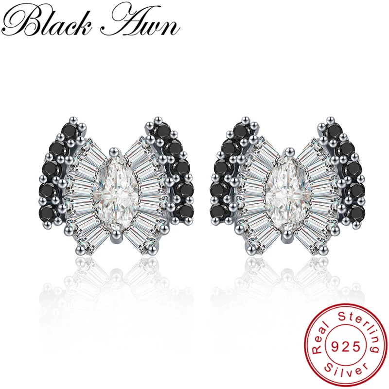 

[BLACK AWN] Wedding Stud Earrings for Women Genuine 925 Sterling Silver Jewelry Butterfly Boucle D'oreille Brincos I043