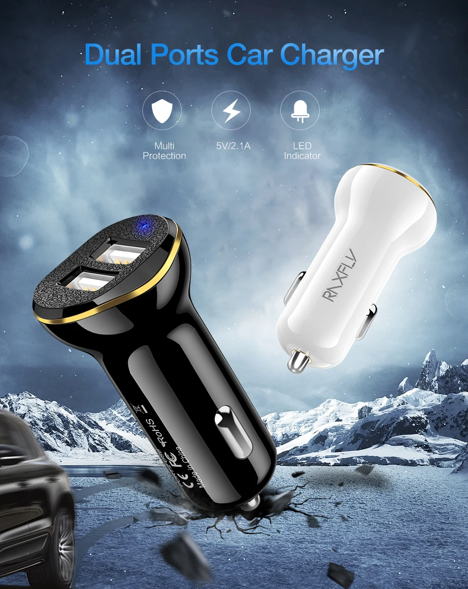 RAXFLY автомобиль USB переходник для зарядного устройства мобильный Зарядные устройства для телефонов 2 порта USB Автомобильное зарядное устройство для iPhone samsung Xiaomi планшет зарядное устройство Авто зарядка