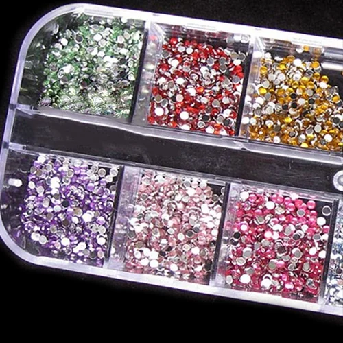1200x Bling 2mm Mixed Color Nail Art Tips Acrylic Manicure Design Nail Stickers+ Case Nails Accessories Nail Decoration