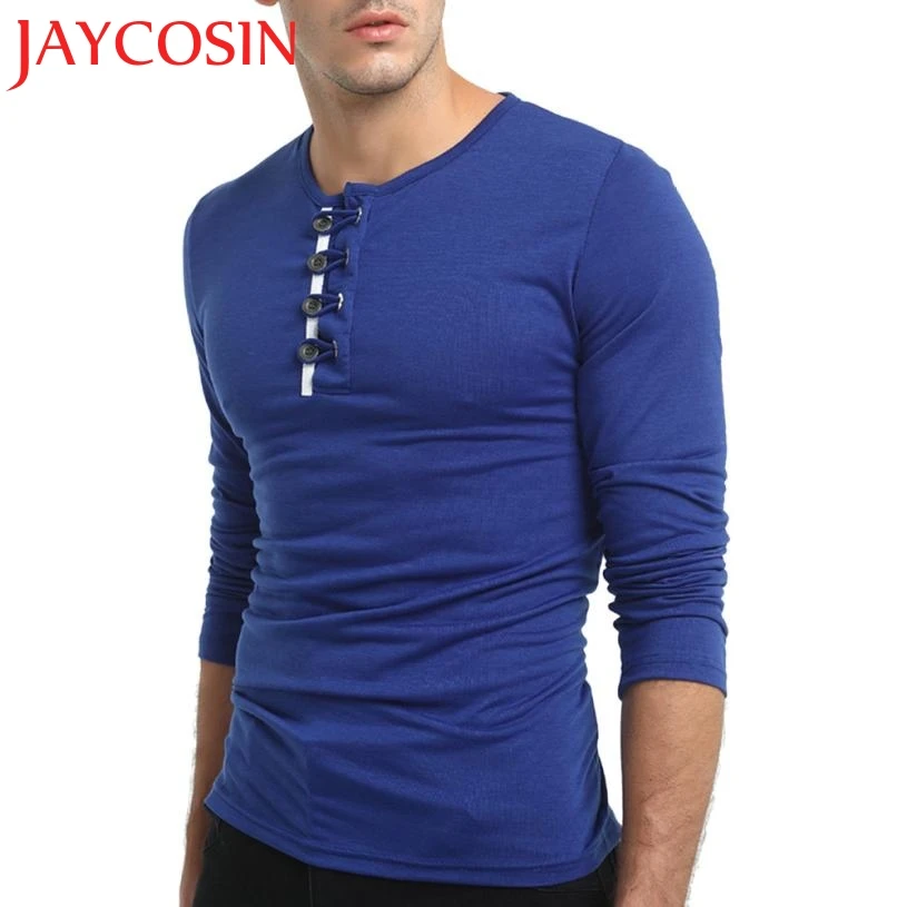 JAYCOSIN 2018 Мужская Осенняя однотонная кофта с длинным рукавом пуговица для пуловера