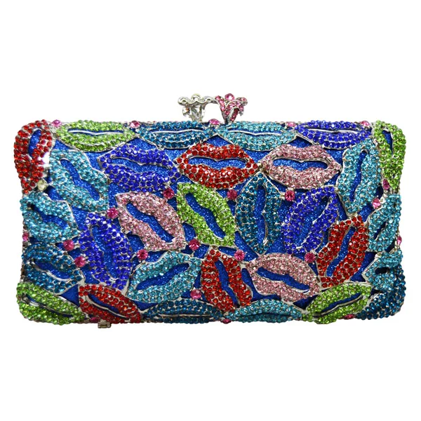 Blue evening bags Оригинальные клатчи красные губы кристалл вечерние сумки ручной работы роскошные сумки с бриллиантами женская свадебная дамская сумка коробка сумки SC73 - Цвет: Blue evening bags