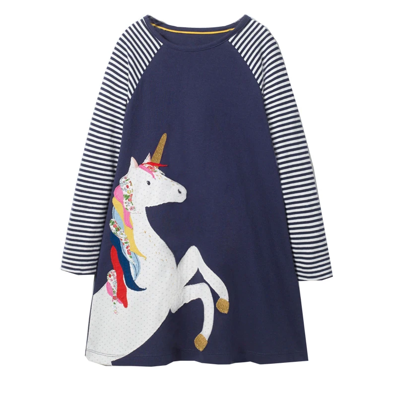 Jumping Meters Girls Unicorn Dress Long Sleeve Princess with Animal Applique Autumn Baby Dresses Kids Clothes 1-6T | Детская одежда и