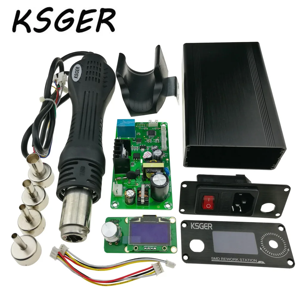 KSGER 1,3 Размер экрана DIY 858D пистолет горячего воздуха STM32 OLED контроллер температуры 4 шт сопла пистолет держатель металлический сплав чехол Крышка