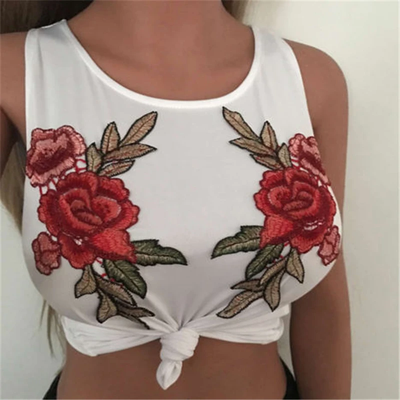 Майка женская с цветочной вышивкой пикантный Топ без рукавов Повседневная