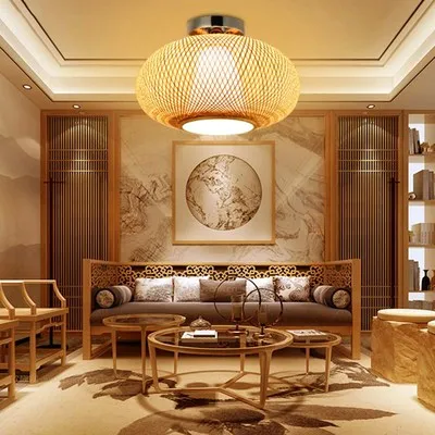 Бамбуковый Плетеный ротанговый абажур потолочный светильник с утопленным