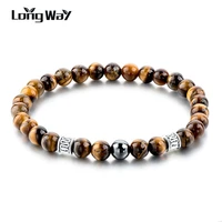 longway 6mm vintage tiger eye natural stone beads bracelet with silver color accessories women mens pulseras bracelets sbr160124