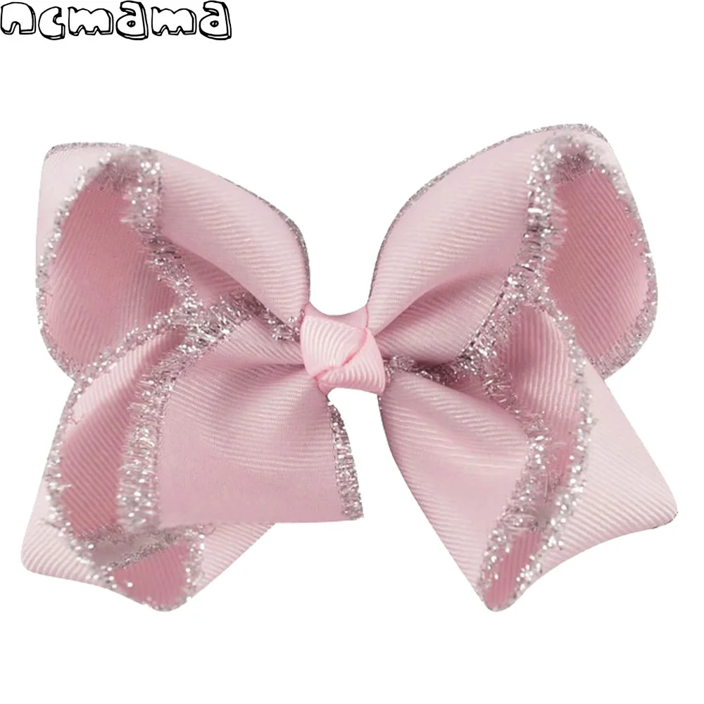 

2pcs/lot 4 Inch Girls Headwear Glitter Solid Grosgrain Ribbon Hairbows with Clip Handmade Boutique Hair Grips For Kids