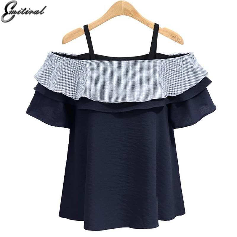 2017 Летняя женская рубашка пикантная блузка без рукавов с оборками Женский Топ