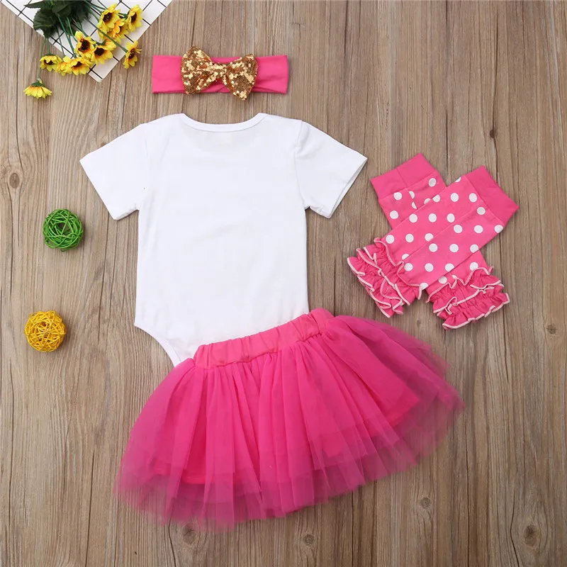 

PUDCOCO Happy Father's Day Newborn Baby Girl sets Cotton Letter Romper+Tutu Skirt+Leg Warmer+Headband 4Pcs Outfits set 0-18M