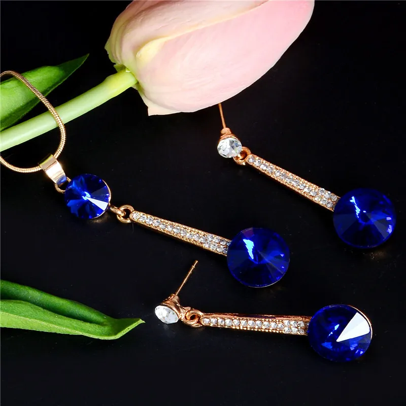 Австрийские кубические циркониевые кристаллы висячие серьги и кулон ожерелье