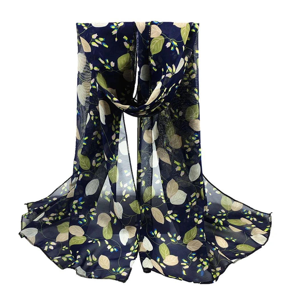 Black Модные шарфы для женщин, Дамский шарф, листья, бесконечность, шелковая шаль, дорожные шарфы, пашмины, женские шарфы - Цвет: Black
