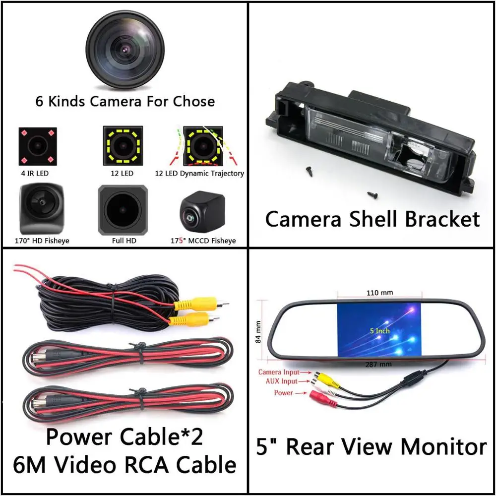 Camera 5 inch Mirror 175 градусов MCCD рыбий глаз 12LED HD камера заднего вида для Toyota RAV4 Auris E180 Corolla Scion iM Toyota iQ Chery Tiggo автомобильный монитор - Название цвета: Camera 5 inch Mirror