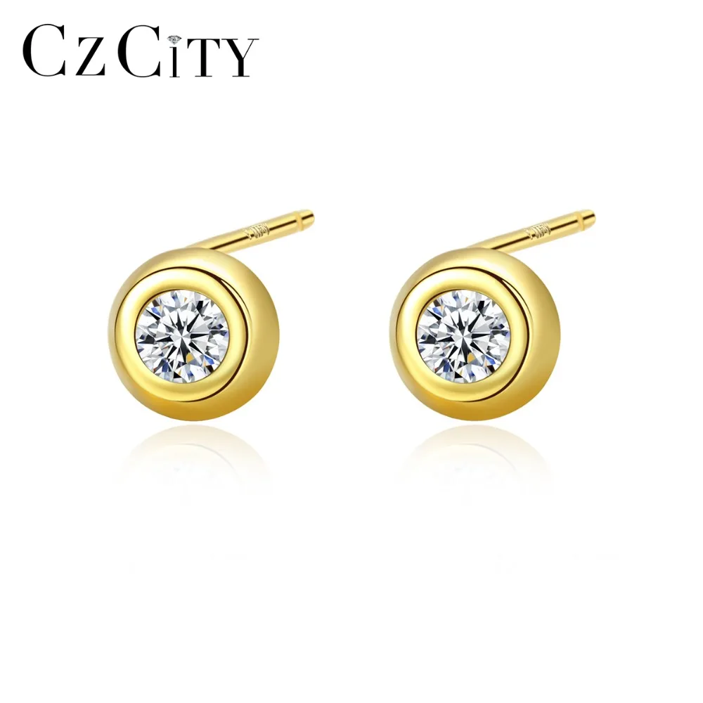 CZCITY модные 18 каратные золотые Цвет маленькие серьги гвоздики для женщин 925