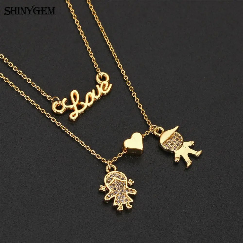 Женское Двухслойное ожерелье ShinyGem золотое в форме сердца с сердечком и цирконием