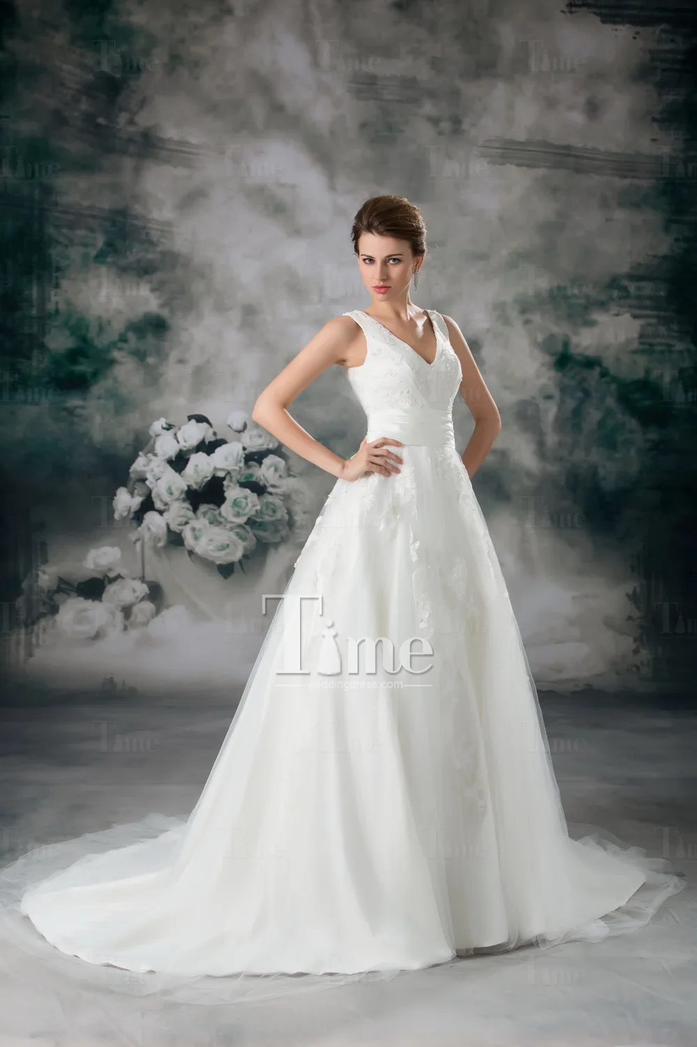 Ball Gown V-neck Court Train Ruched/Draped Net Wedding Dress free shipping 2014 WD901019 | Свадьбы и торжества