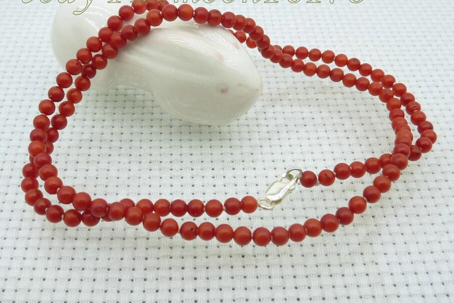 

Free Shipping 3mm Round Genuine Red Coral 16" 17" Necklace 925 Sterling