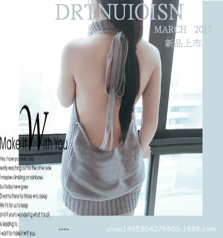Virgin Killer Sweater Women 2019 Summer Solid Sleeveless Turtleneck Long Sweaters Korean Sexy backless Knitted Pullovers Tops | Женская