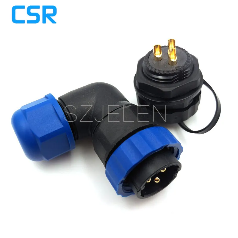 Женский 3 контактный разъем под углом 90 градусов водонепроницаемый IP67 панельный