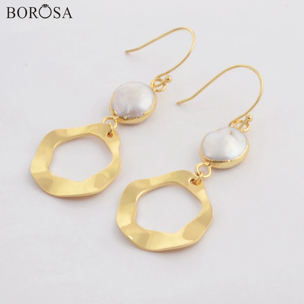 BOROSA новая мода золотой цвет натуральный пресноводный жемчуг висячие серьги бохо