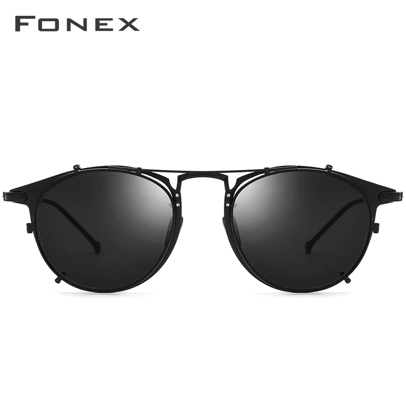 FONEX, оправа из чистого титана, мужские ультралегкие поляризованные солнцезащитные очки на клипсах, женские круглые оптические очки по рецепту, 502