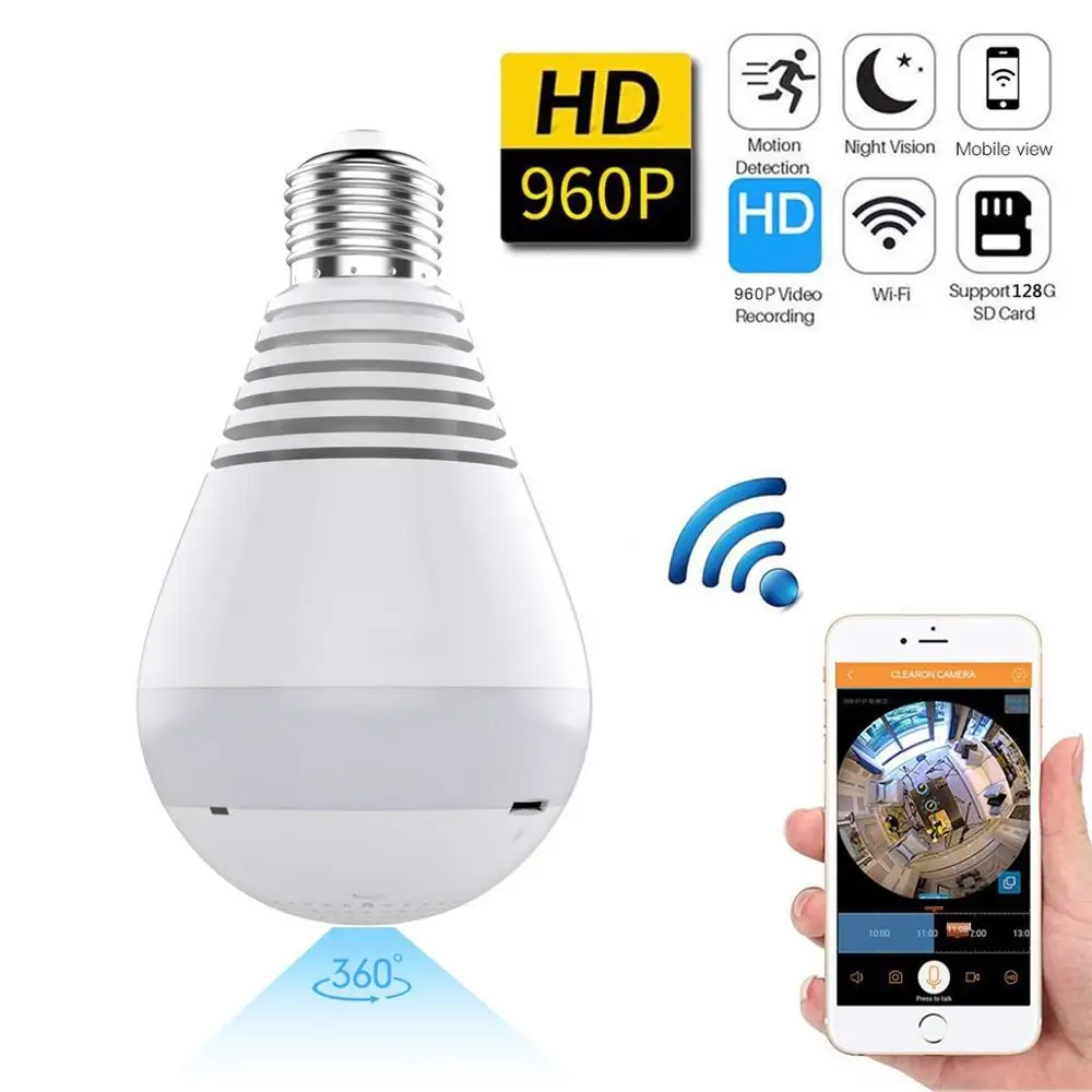 Wifi IP камера 1080P лампа свет 360 градусов Wi Fi рыбий глаз CCTV 2.0MP Домашняя безопасность