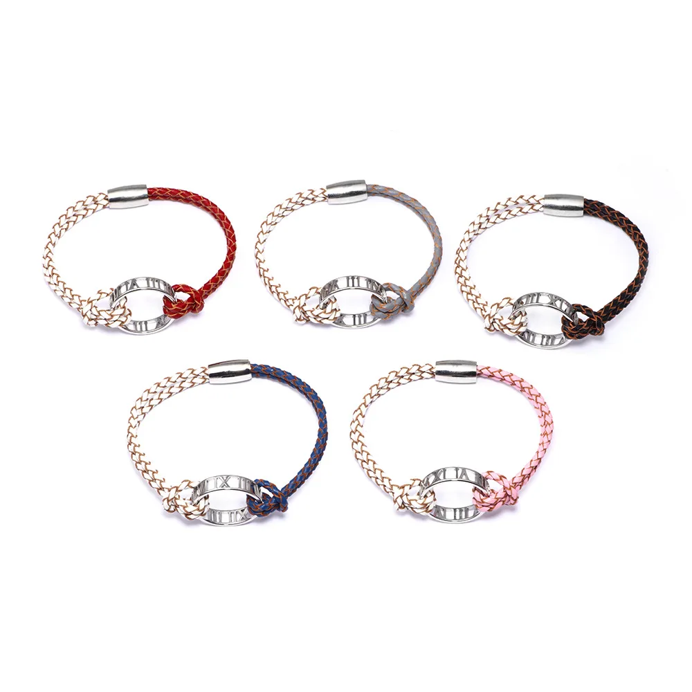 Doreen Box New Fashion Contrast Color Handmade Braided PU Leather Round Bracelet &amp Bangle For Men Women Bangles Jewelry |