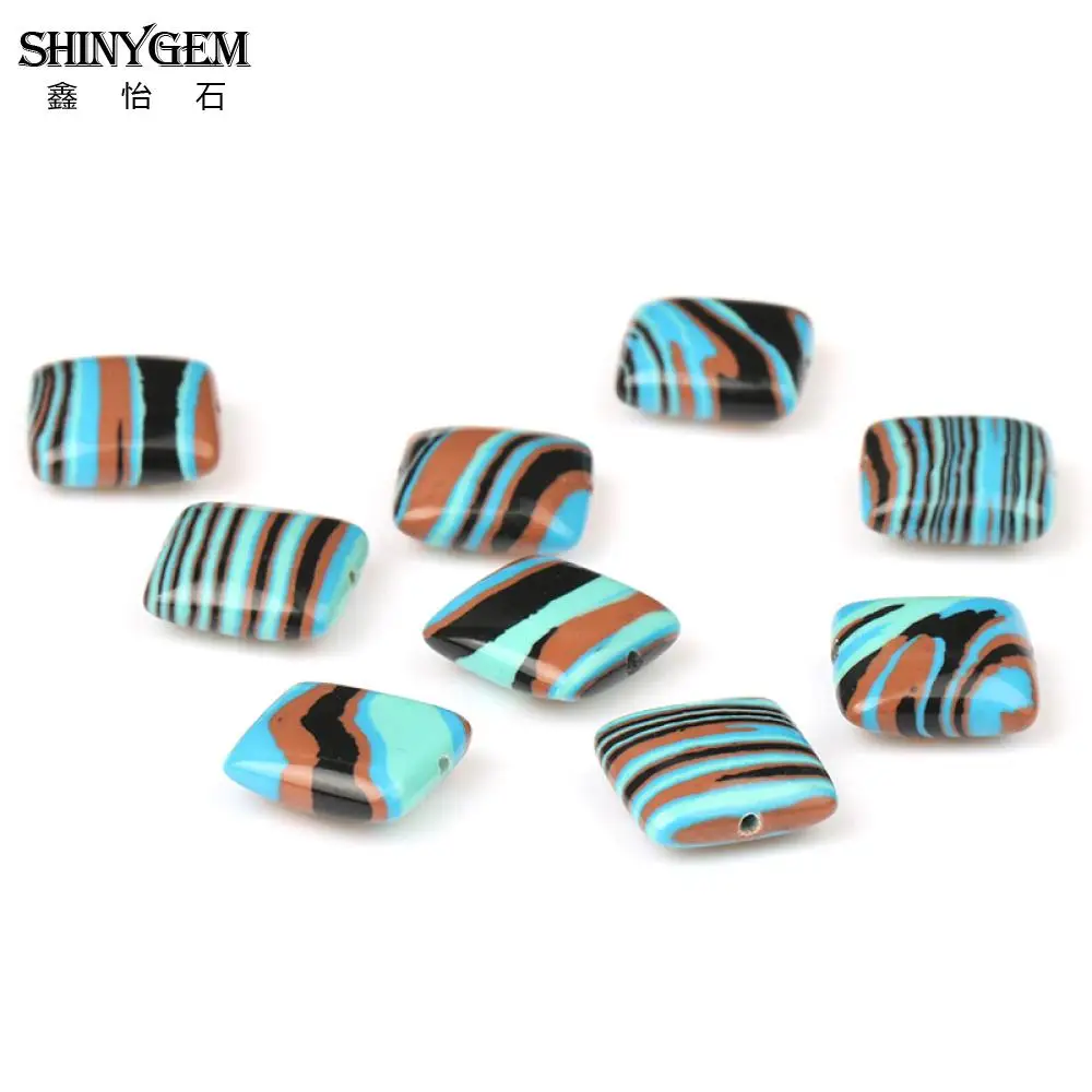 ShinyGem 12 мм квадратные каменные бусины черный коричневый узор в полоску Синий