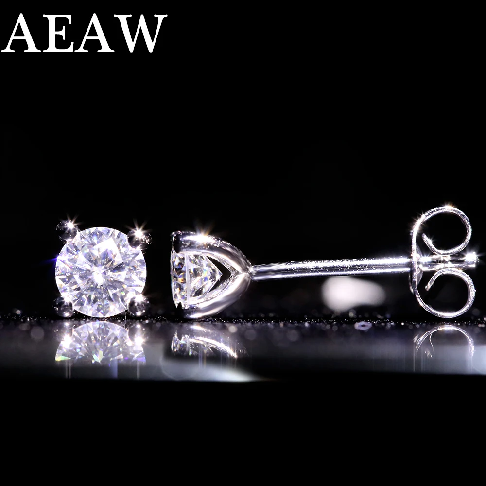 Женские классические серьги гвоздики AEAW сережки с муасанитом F 5 мм 1ctw из белого