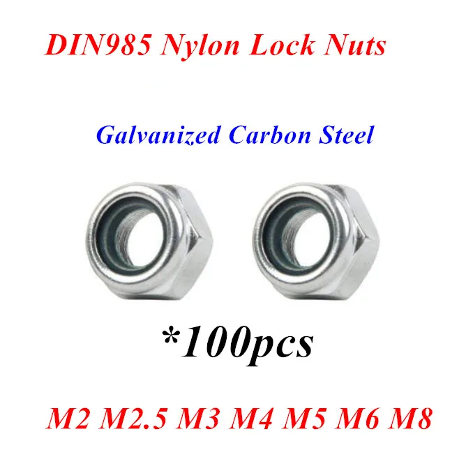 

100 шт. DIN985 M2 M2.5 M3 M4 m5 m6 m8 m10 m12 оцинкованная углеродистая сталь нейлоновая вставка шестигранные гайки с шестигранным замком нейлоновая самобло...