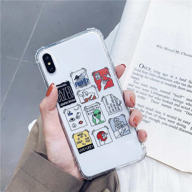 Alien label transparent Apple phone case for iphone 6 6s 7 8 plus X XR XS MAX anti-fall luxury mobile holder |