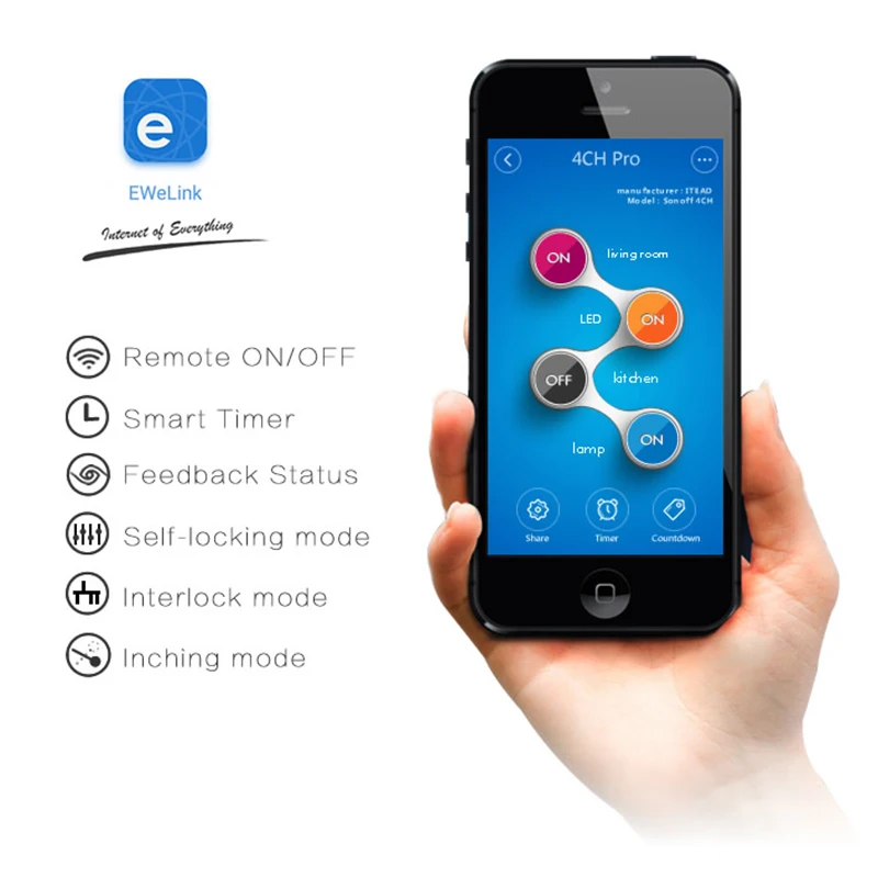 Интеллектуальный выключатель света Sonoff 4CH Pro R2 4 канальный переключатель Wi Fi 433 МГц