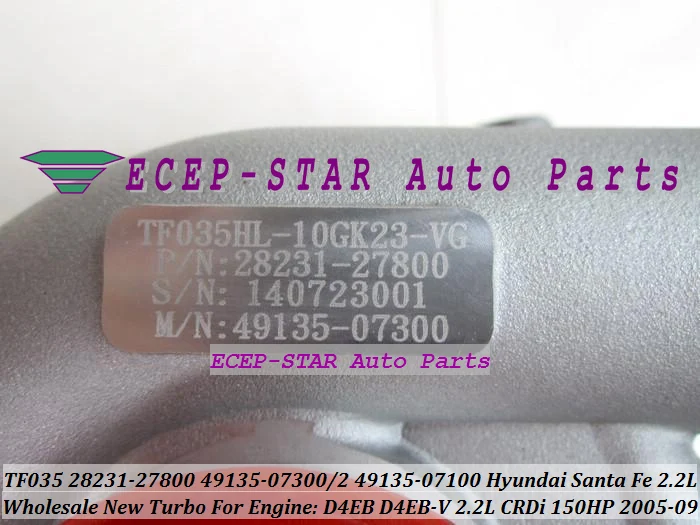 Турбокомпрессор TF035 28231 27800 49135 07302 07300 07100 для HYUNDAI Santa Fe 05 09 D4EB V 2823127800 л|turbocharger