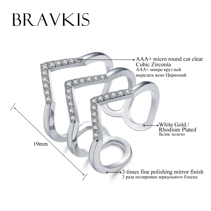 Регулируемые открытые кольца с кристаллами для женщин BRAVEKISS роскошное