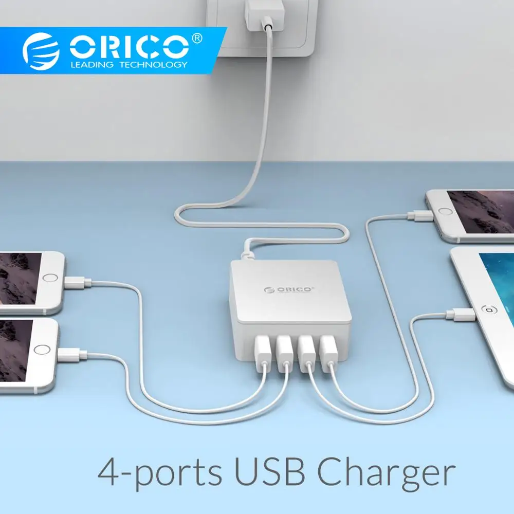ORICO 4 порта USB умное зарядное устройство для iphone 8 Plus 7 samsung Xiaomi Мобильный телефон ipad