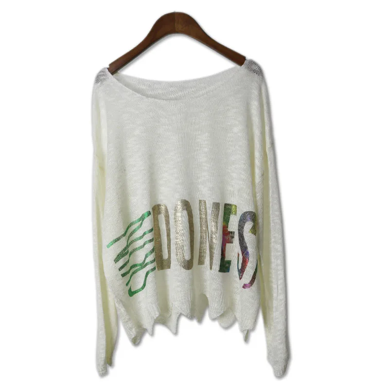 2017 Autumn streetwear Women Sweater Fashion Brand Bronzing Letter irregular hem sweater Pullovers Thin Pull Femme | Женская одежда