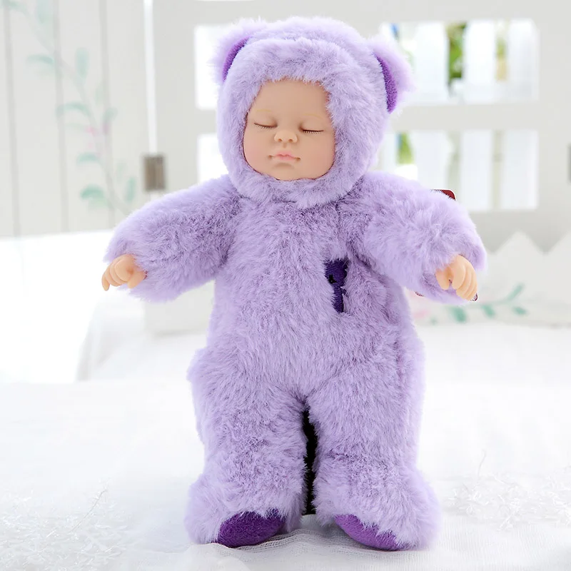 35 см спящие детские куклы для детей мягкие ПВХ Kawaii детские плюшевые игрушки для девочек и мальчиков Рождественский подарок Bebe Кукла реборн игрушки - Цвет: purple bear