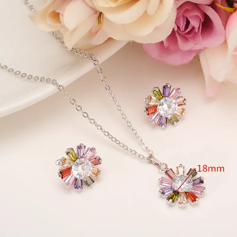 

gold ethiopian Multicolor Flower Crystal Zircon Stone Necklace Earrings Set Women Elegant wedding brdial Birthday Party Jewelry