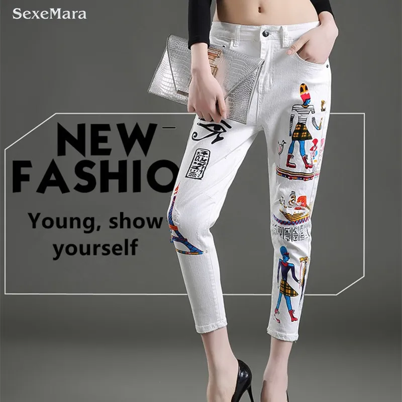 Boyfrjend Срок годности Джинсы для женщин Для Вышивка 2017 Новый полной длины MID полосой