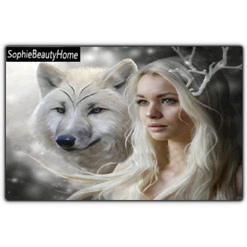 

Sophie beleza casa costura Diy diamante pintura cruz stitch beleza e lobo pintura diamante quadrado bordado mosaico foto