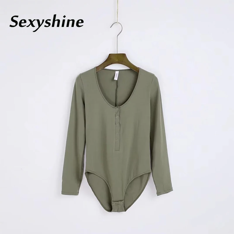 U neck button up sexy bodysuit women 2018 new fashion spring summer solid casual bodycon stylish long sleeve one-piece overalls | Женская