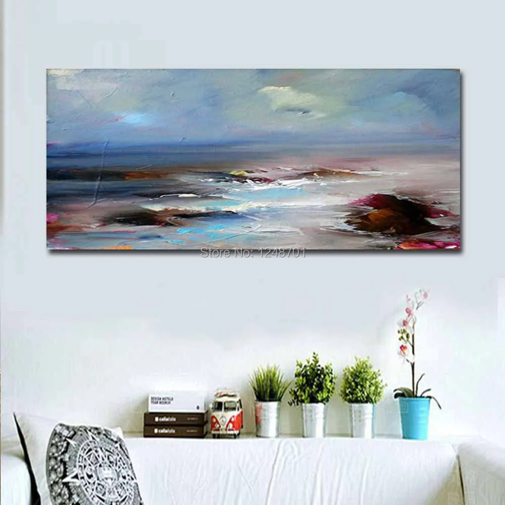 

Hand Painted Impasto Abstract Seascape Canvas Oil Painting Abstract Sea Beach Wall Picture Living Room Bedroom Home Wall Decor