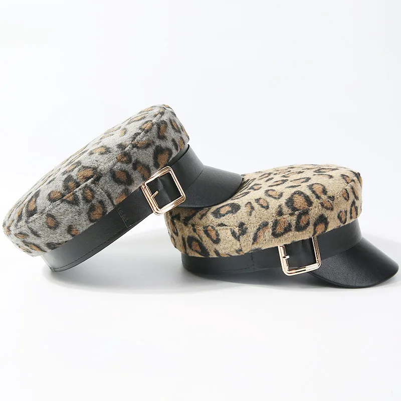 Осенне зимняя Европейская мода хипстерская леопардовая темно синяя кепка