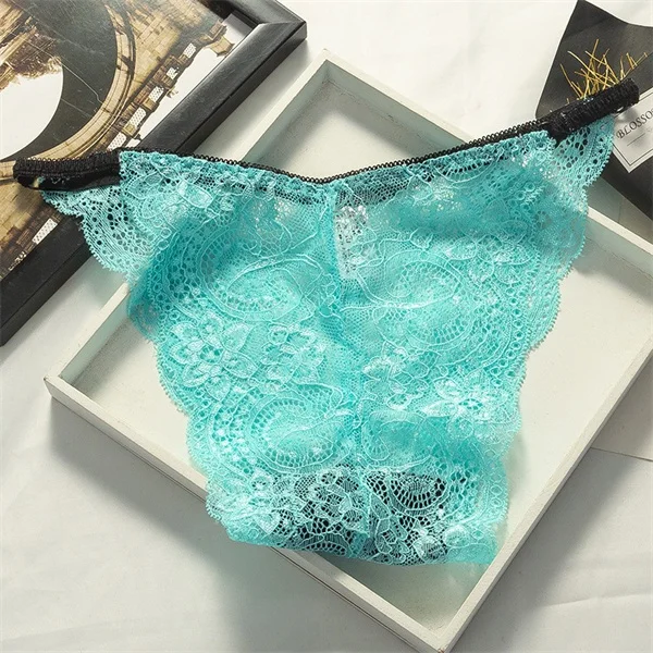 Light Blue Модные женские трусики, кружевное Прозрачное нижнее белье для женщин, высокое качество, низкая посадка, сексуальные трусики, стринги, Бесшовные женские трусы - Цвет: Light Blue