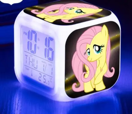 Красный Pinkie Pie светодиодный светильник с будильником и цифровыми часами, 7 цветов, часы со вспышкой, игрушки, термометры календари, часы, повтор, сенсорный - Цвет: Красный