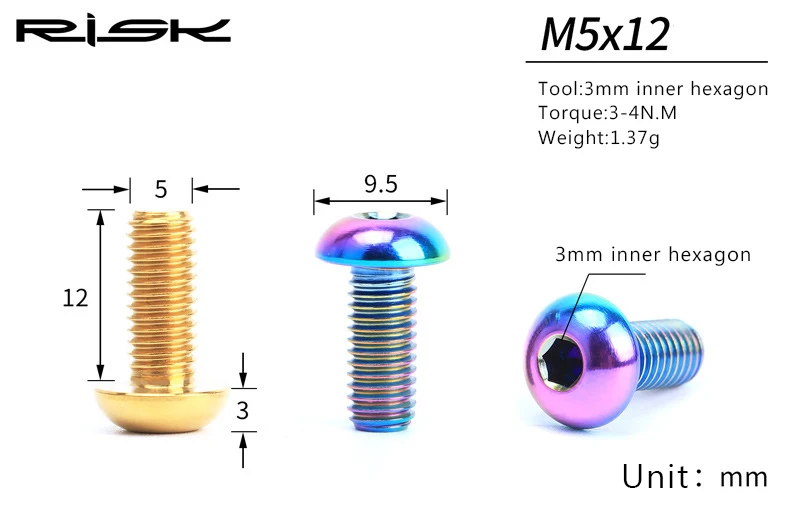 RISK 2 шт. M5* 12 мм титановый держатель для бутылки для велосипеда Ti болты для велосипедной клетки для бутылки с водой винт для горного велосипеда M5x12